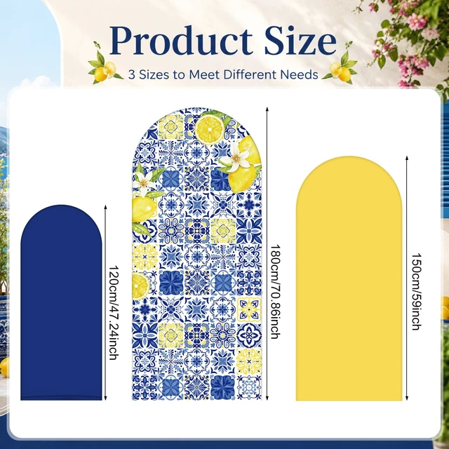 Alt view image 4 of 6 - Set of 3 Amalfi Coast Wedding Arch Backdrop Cover, Vibrant Style 4ft, 5ft, 6ft, Mediterranean Blue Tiles, Spandex Arch Stand Covers for Bachelorette, Birthday Party, Stands Not Included