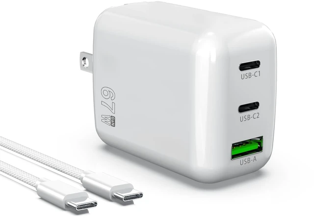 Main image of 67W USB C Wall Charger, 3-Port GaN Fast Charger Block,Replacement for MacBook Pro/Air, iPad, iPhone 15/14/Pro, Galaxy, Pixel, Apple Watch and More