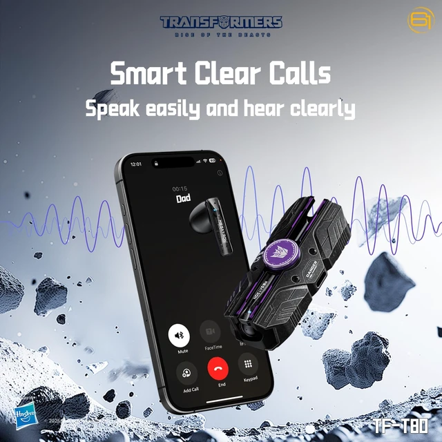 Alt view image 6 of 7 - Megatron TF-T80 Bluetooth Wireless Earbuds Noise Cancelling in-Ear Cool HiFi Calling Dual Modes Sports Long Endurance Earphones with Fingertip Fidget Spinner (Black - Megatron)