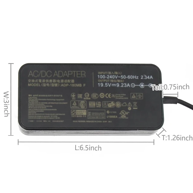 Alt view image 3 of 7 - 19.5V 9.23A 180W Laptop Charger for Asus ROG G750JM G751JM G750JS G75 G75VW G75VX GL502VT G750JW G750JM G750JX G751JL G751JM G752VL ADP-180MB F FA180PM111 G-Series Gaming Laptop