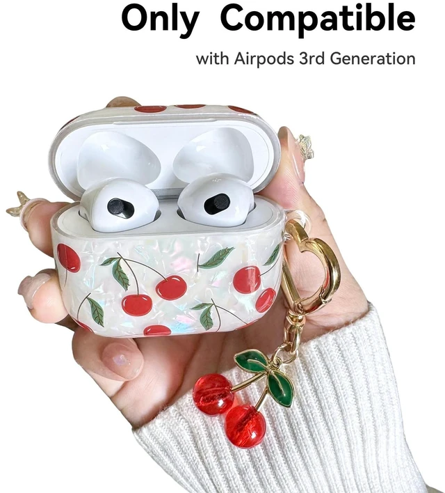 Alt view image 2 of 7 - Compatible with AirPods 3 Case, Cute Cherry Pretty Aesthetic AirPod 3 Case Cover with Cherry Keychain, Soft TPU Protective Shockproof Case for Women Girl