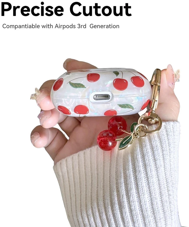 Alt view image 5 of 7 - Compatible with AirPods 3 Case, Cute Cherry Pretty Aesthetic AirPod 3 Case Cover with Cherry Keychain, Soft TPU Protective Shockproof Case for Women Girl