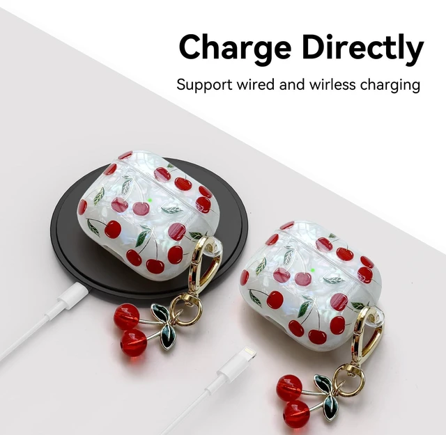 Alt view image 6 of 7 - Compatible with AirPods 3 Case, Cute Cherry Pretty Aesthetic AirPod 3 Case Cover with Cherry Keychain, Soft TPU Protective Shockproof Case for Women Girl