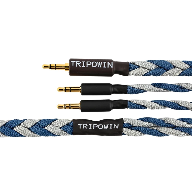 Alt view image 2 of 7 - Tripowin GranVia Upgraded OFC Headphone Replacement Cable, Dual 3.5mm Connector to 3.5mm Stereo Headphone Cable for HE4XX/HE-400i/HE400se/Goldplanar/Focal ELEGIA(Blue, 1.5m)