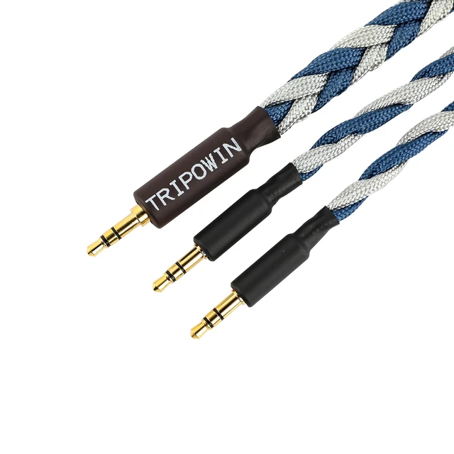 Alt view image 4 of 7 - Tripowin GranVia Upgraded OFC Headphone Replacement Cable, Dual 3.5mm Connector to 3.5mm Stereo Headphone Cable for HE4XX/HE-400i/HE400se/Goldplanar/Focal ELEGIA(Blue, 1.5m)