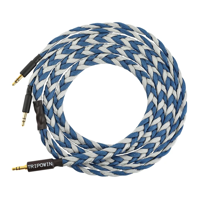 Alt view image 6 of 7 - Tripowin GranVia Upgraded OFC Headphone Replacement Cable, Dual 3.5mm Connector to 3.5mm Stereo Headphone Cable for HE4XX/HE-400i/HE400se/Goldplanar/Focal ELEGIA(Blue, 1.5m)