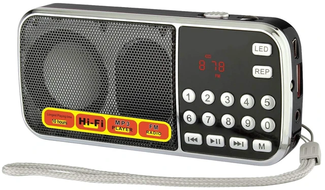 Main image of FM Portable Radio with Flashlight, One-Key Search & Station Memory, Supports USB, AUX, TF Card, Rechargeable 800mAh Battery Best Gift Idea