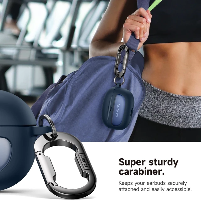 Alt view image 4 of 6 - Case for Raycon Everyday Earbuds (2024 Edition), Shockproof Magnetic Case for Raycon Bluetooth True Wireless in-Ear Buds Headphones, Protective Cover with Magnetic Lid Lock & Carabiner, Navy