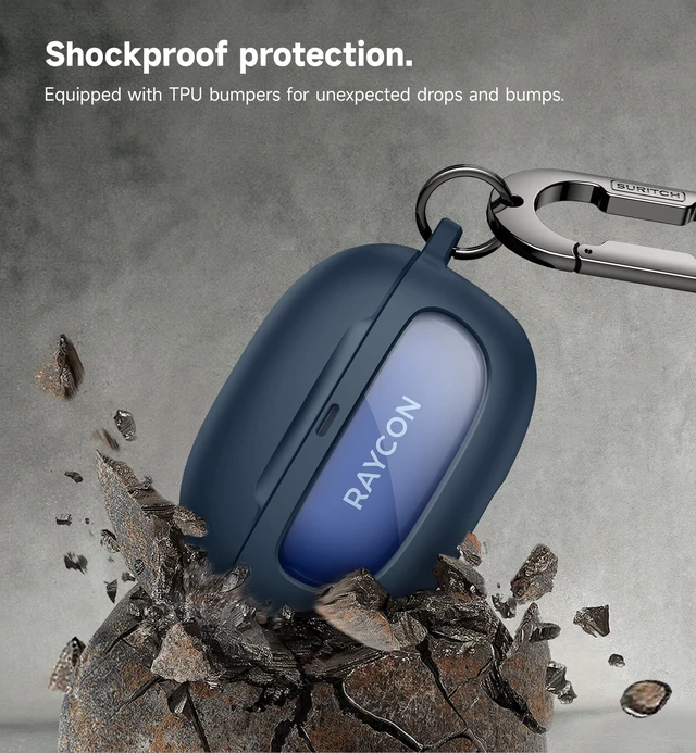Alt view image 5 of 6 - Case for Raycon Everyday Earbuds (2024 Edition), Shockproof Magnetic Case for Raycon Bluetooth True Wireless in-Ear Buds Headphones, Protective Cover with Magnetic Lid Lock & Carabiner, Navy