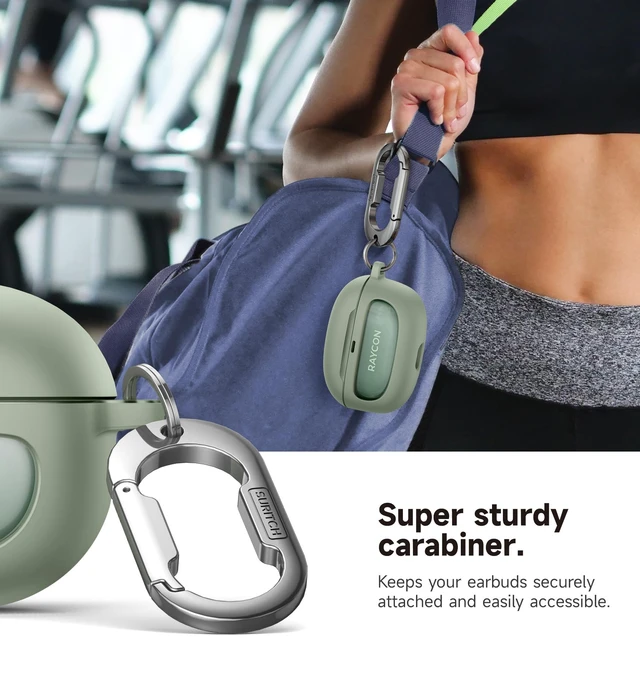 Alt view image 4 of 6 - Case for Raycon Everyday Earbuds (2024 Edition), Shockproof Magnetic Case for Raycon Bluetooth True Wireless in-Ear Buds Headphones, Protective Cover with Magnetic Lid Lock & Carabiner, Green