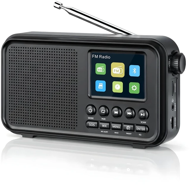 Main image of Portable FM Radio with Bluetooth, NOAA Weather Alert, Dual Alarms 2.4" Color Display, USB-C Rechargeable Battery, microSD Music, EQ Sound, FM/WB Radio for Bedroom Office Travel