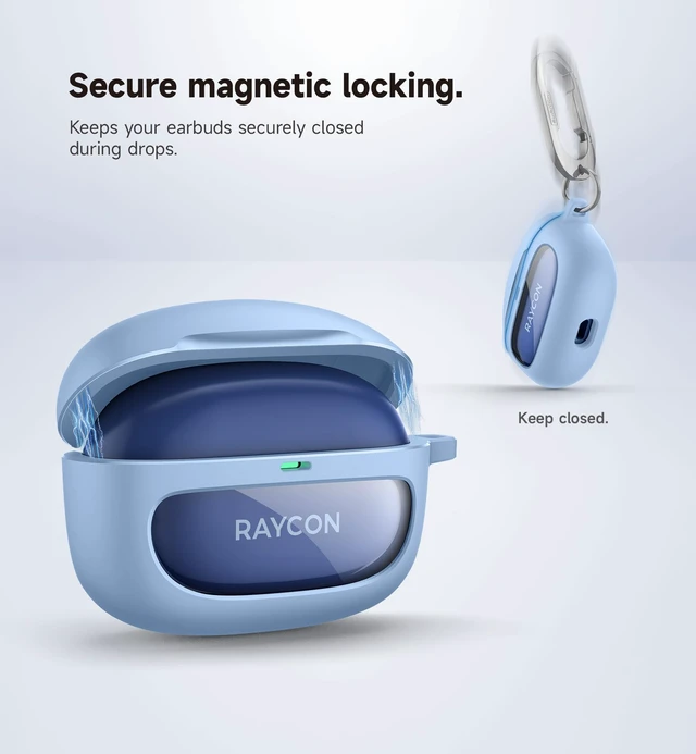 Alt view image 3 of 7 - Case for Raycon Everyday Earbuds (2024 Edition), Shockproof Magnetic Case for Raycon Bluetooth True Wireless in-Ear Buds Headphones, Protective Cover with Magnetic Lid Lock & Carabiner, Blue