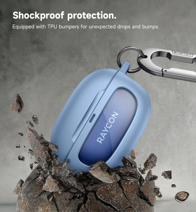 Alt view image 5 of 7 - Case for Raycon Everyday Earbuds (2024 Edition), Shockproof Magnetic Case for Raycon Bluetooth True Wireless in-Ear Buds Headphones, Protective Cover with Magnetic Lid Lock & Carabiner, Blue