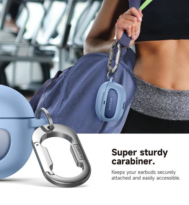 Alt view image 4 of 7 - Case for Raycon Everyday Earbuds (2024 Edition), Shockproof Magnetic Case for Raycon Bluetooth True Wireless in-Ear Buds Headphones, Protective Cover with Magnetic Lid Lock & Carabiner, Blue