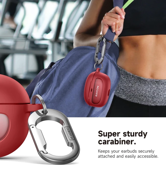 Alt view image 4 of 7 - Case for Raycon Everyday Earbuds (2024 Edition), Shockproof Magnetic Case for Raycon Bluetooth True Wireless in-Ear Buds Headphones, Protective Cover with Magnetic Lid Lock & Carabiner, Red