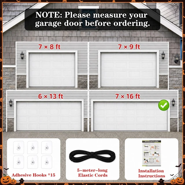 Alt view image 2 of 7 - 7 x 16 ft Halloween Garage Door Cover Ghost, Watching You Garage Decoration, for Single or Double Garage Door, Haunted House Garage, Halloween Horror Decor