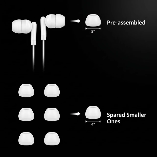 Alt view image 3 of 6 - Earbuds Bulk 100 Pack for Classrooms Wired in-Ear Headphones 3.5mm Plug No Microphone for Students, Schools, Libraries, and Computer Labs Individually Bagged - White