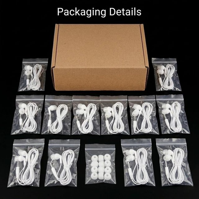 Alt view image 4 of 6 - Earbuds Bulk 100 Pack for Classrooms Wired in-Ear Headphones 3.5mm Plug No Microphone for Students, Schools, Libraries, and Computer Labs Individually Bagged - White
