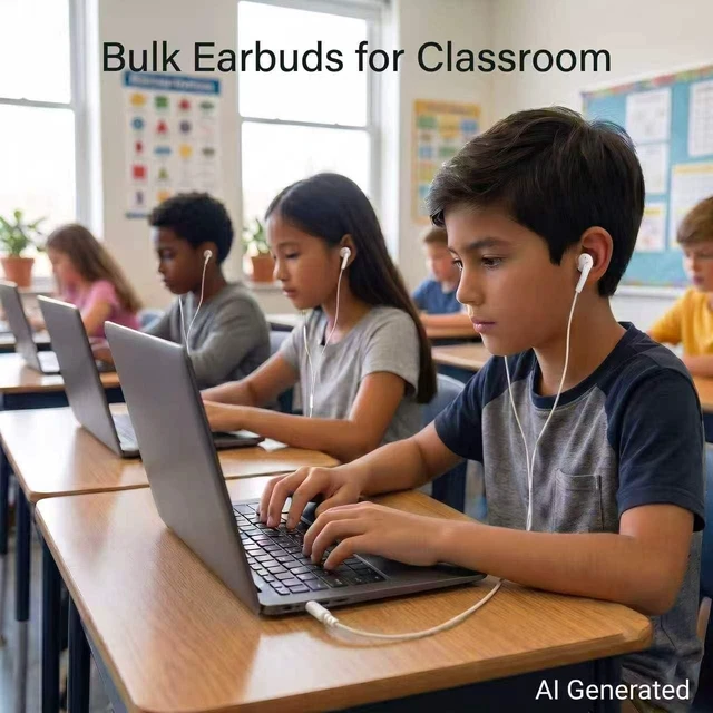 Alt view image 6 of 6 - Earbuds Bulk 100 Pack for Classrooms Wired in-Ear Headphones 3.5mm Plug No Microphone for Students, Schools, Libraries, and Computer Labs Individually Bagged - White