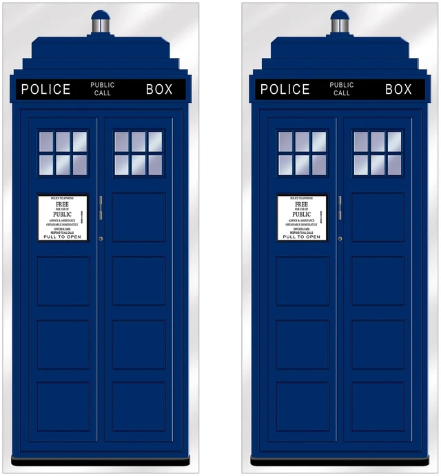 Main image of Police Call Box Door Covers Photo Booth Backdrops, 6 x 30 2 Retro Sci-Fi Blue Booth Plastic Wall Props for Time Travel Parties, British Themed Events, Law Enforcement Policeman Decor