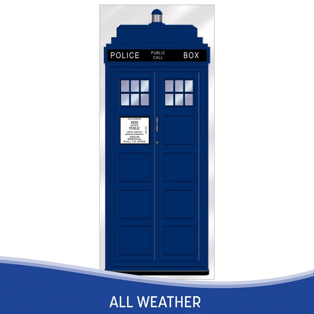 Alt view image 3 of 7 - Police Call Box Door Covers Photo Booth Backdrops, 6 x 30 2 Retro Sci-Fi Blue Booth Plastic Wall Props for Time Travel Parties, British Themed Events, Law Enforcement Policeman Decor