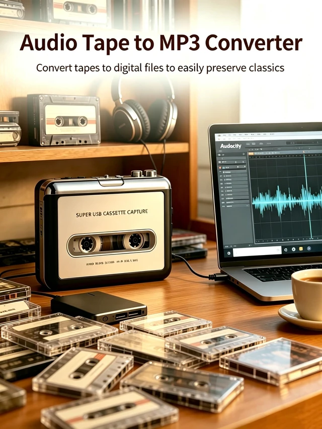 Alt view image 3 of 7 - Cassette Tape Player, Portable Cassette Tape Recorder, Cassette to MP3 Converter with Instructions, Compatible with Laptops and Personal Computers