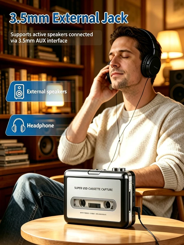 Alt view image 5 of 7 - Cassette Tape Player, Portable Cassette Tape Recorder, Cassette to MP3 Converter with Instructions, Compatible with Laptops and Personal Computers