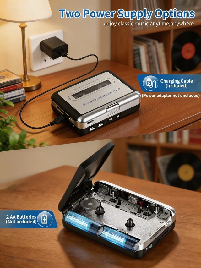 Alt view image 6 of 7 - Cassette Tape Player, Portable Cassette Tape Recorder, Cassette to MP3 Converter with Instructions, Compatible with Laptops and Personal Computers