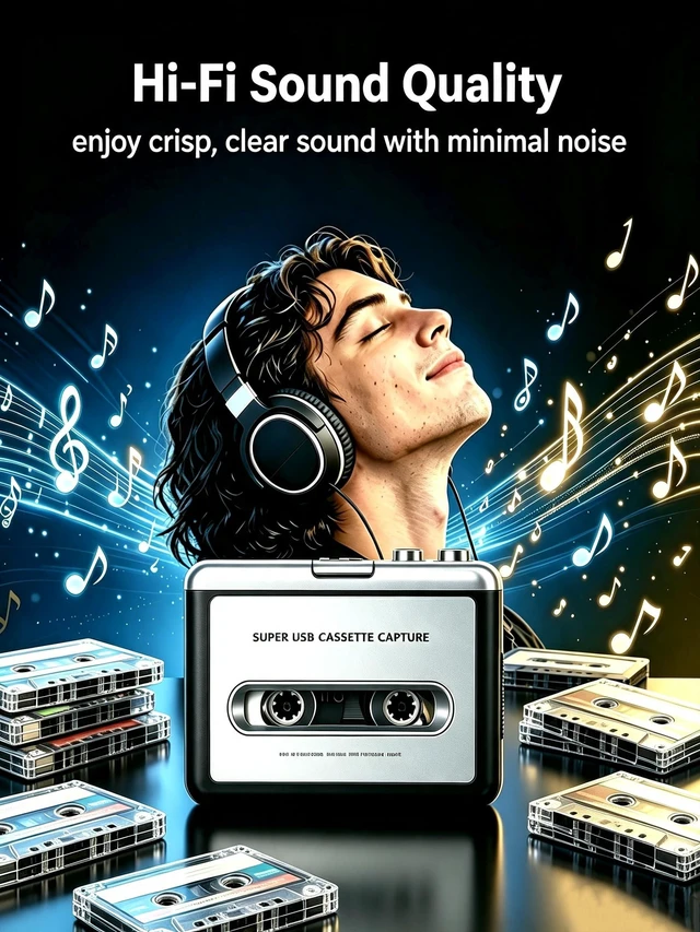 Alt view image 7 of 7 - Cassette Tape Player, Portable Cassette Tape Recorder, Cassette to MP3 Converter with Instructions, Compatible with Laptops and Personal Computers