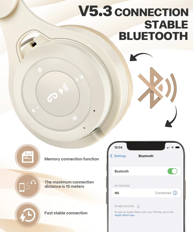 Alt view image 2 of 7 - Kids Bluetooth Headphones, Over Ear Children's Wireless Bluetooth 5.3 Headsets, Built-in Mic, Comfortable Wear & HD Sound, Kids Headphones for Boys Girls School Travel iPad Tablet (Beige)