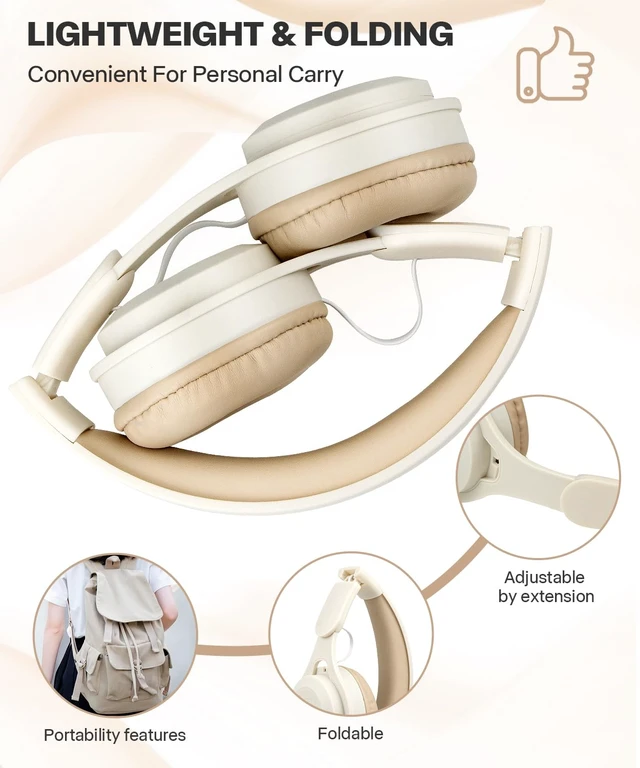 Alt view image 4 of 7 - Kids Bluetooth Headphones, Over Ear Children's Wireless Bluetooth 5.3 Headsets, Built-in Mic, Comfortable Wear & HD Sound, Kids Headphones for Boys Girls School Travel iPad Tablet (Beige)