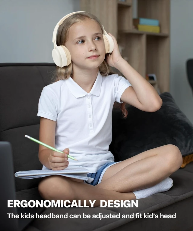 Alt view image 6 of 7 - Kids Bluetooth Headphones, Over Ear Children's Wireless Bluetooth 5.3 Headsets, Built-in Mic, Comfortable Wear & HD Sound, Kids Headphones for Boys Girls School Travel iPad Tablet (Beige)