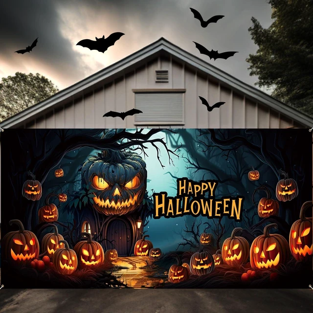 Main image of Halloween Scary Garage Door Cover Banner, 6x13ft, Pumpkin Halloween Garage Door Decorations, Backdrop Wall Background, Party Decorations, for Home Outdoor Holiday Wall Decor