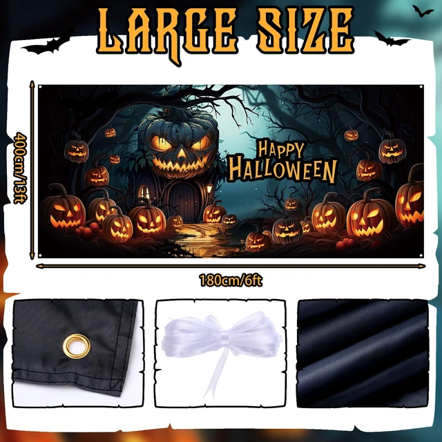 Alt view image 2 of 6 - Halloween Scary Garage Door Cover Banner, 6x13ft, Pumpkin Halloween Garage Door Decorations, Backdrop Wall Background, Party Decorations, for Home Outdoor Holiday Wall Decor