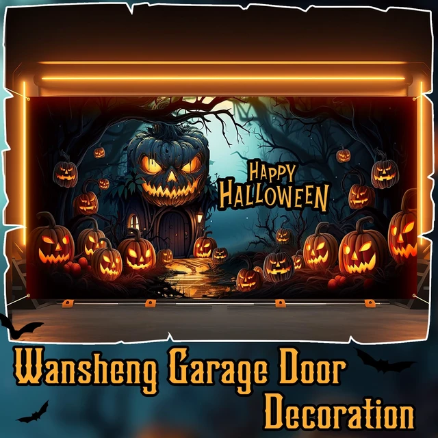 Alt view image 4 of 6 - Halloween Scary Garage Door Cover Banner, 6x13ft, Pumpkin Halloween Garage Door Decorations, Backdrop Wall Background, Party Decorations, for Home Outdoor Holiday Wall Decor
