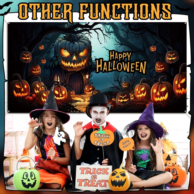 Alt view image 6 of 6 - Halloween Scary Garage Door Cover Banner, 6x13ft, Pumpkin Halloween Garage Door Decorations, Backdrop Wall Background, Party Decorations, for Home Outdoor Holiday Wall Decor