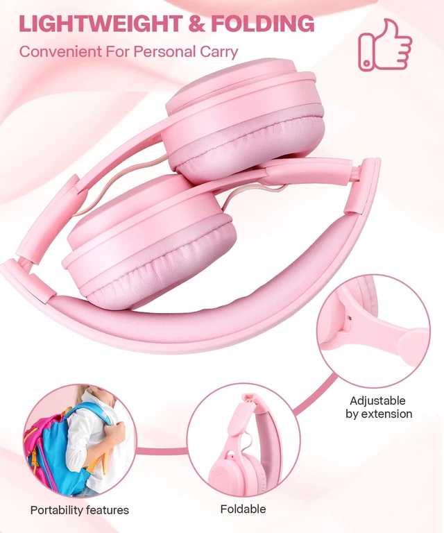 Alt view image 4 of 7 - Kids Bluetooth Headphones, Over Ear Children's Wireless Bluetooth 5.3 Headsets, Built-in Mic, Comfortable Wear & HD Sound, Kids Headphones for Boys Girls School Travel iPad Tablet (Pink)