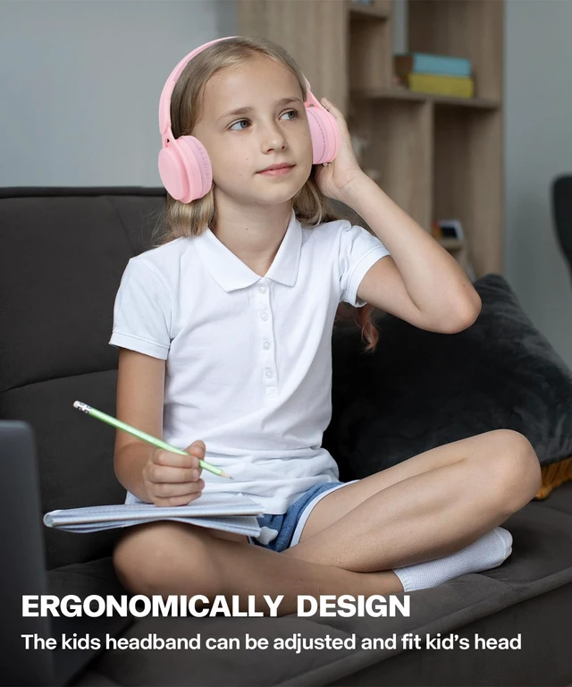 Alt view image 6 of 7 - Kids Bluetooth Headphones, Over Ear Children's Wireless Bluetooth 5.3 Headsets, Built-in Mic, Comfortable Wear & HD Sound, Kids Headphones for Boys Girls School Travel iPad Tablet (Pink)