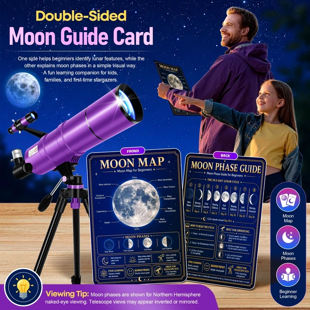 Alt view image 2 of 7 - Telescope for Adults & Kids, 90mm Aperture 600mm Refractor Telescope for Astronomy Beginners, Portable Travel Telescopes with Tripod, Phone Adapter, Moon Filter, Carry Bag & Moon Phase Guide