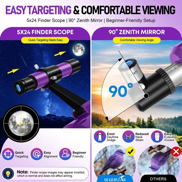 Alt view image 5 of 7 - Telescope for Adults & Kids, 90mm Aperture 600mm Refractor Telescope for Astronomy Beginners, Portable Travel Telescopes with Tripod, Phone Adapter, Moon Filter, Carry Bag & Moon Phase Guide