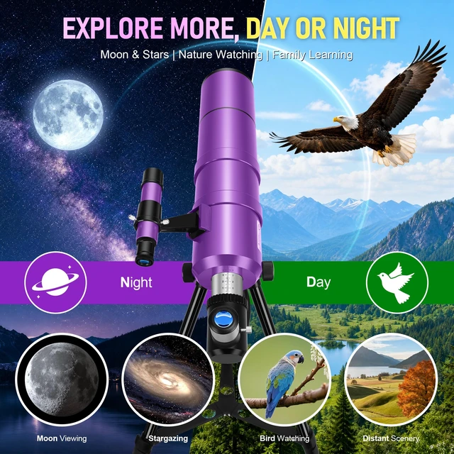 Alt view image 7 of 7 - Telescope for Adults & Kids, 90mm Aperture 600mm Refractor Telescope for Astronomy Beginners, Portable Travel Telescopes with Tripod, Phone Adapter, Moon Filter, Carry Bag & Moon Phase Guide