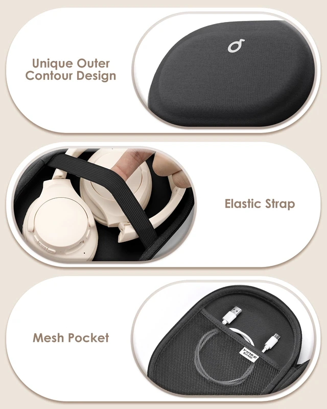 Alt view image 4 of 6 - Headphone Case Hard for Bose QuietComfort Ultra QC45 QC35 QC25 QC15 QCSE Fits JBL Tune 510BT 720BT/Live 770NC/Soundcore Anker Foldable Over-Ear Headphones, Super-Slim Portable Travel Organizer Bag