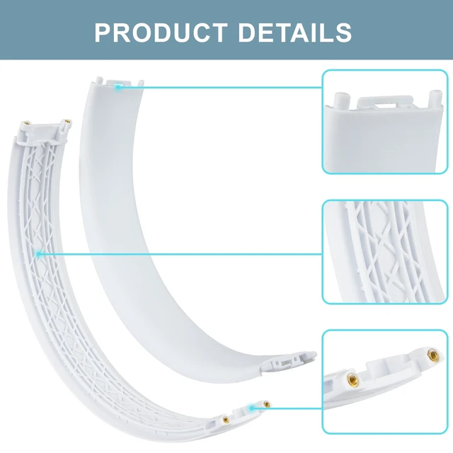 Alt view image 3 of 6 - Top & Bottom Rubber Headband Kit for Beats Studio 3 & Studio 2 Wired & Wireless Headphones, Durable Silicone & Plastic Repair Kit for Replacement Headstrap Pads (Studio3-White)