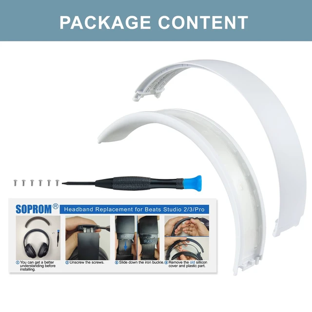 Alt view image 6 of 6 - Top & Bottom Rubber Headband Kit for Beats Studio 3 & Studio 2 Wired & Wireless Headphones, Durable Silicone & Plastic Repair Kit for Replacement Headstrap Pads (Studio3-White)