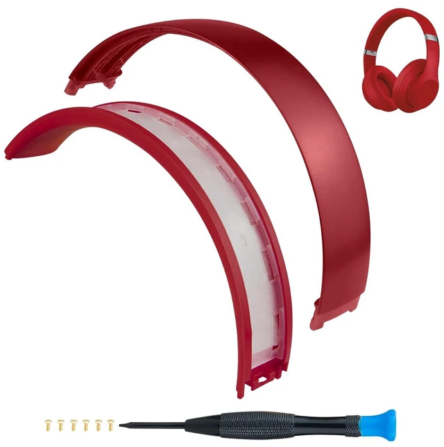 Main image of Top & Bottom Rubber Headband Kit for Beats Studio 3 & Studio 2 Wired & Wireless Headphones, Durable Silicone & Plastic Repair Kit for Replacement Headstrap Pads (Studio3-Red)