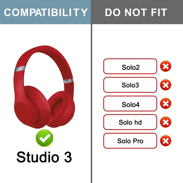 Alt view image 2 of 6 - Top & Bottom Rubber Headband Kit for Beats Studio 3 & Studio 2 Wired & Wireless Headphones, Durable Silicone & Plastic Repair Kit for Replacement Headstrap Pads (Studio3-Red)