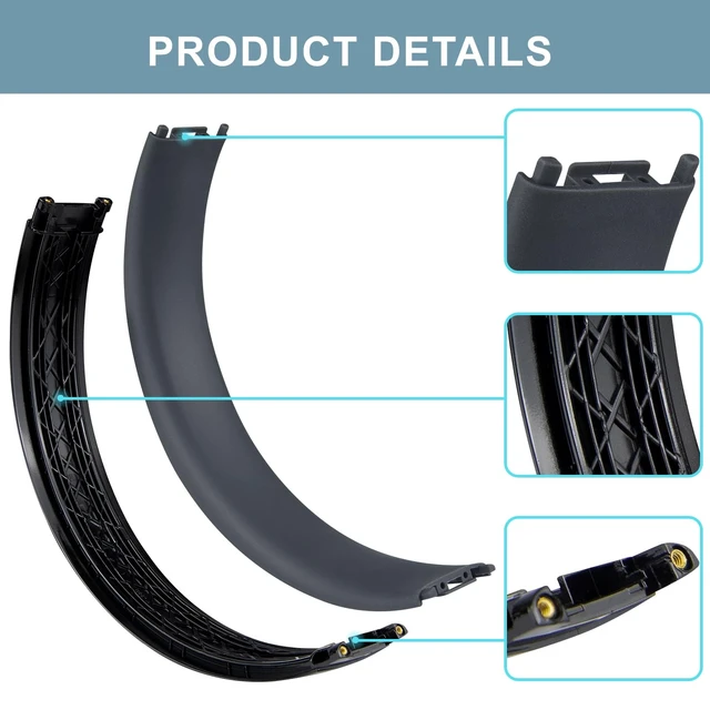 Alt view image 3 of 6 - Top & Bottom Rubber Headband Kit for Beats Studio 3 & Studio 2 Wired & Wireless Headphones, Durable Silicone & Plastic Repair Kit for Replacement Headstrap Pads (Studio2-Bright Black)