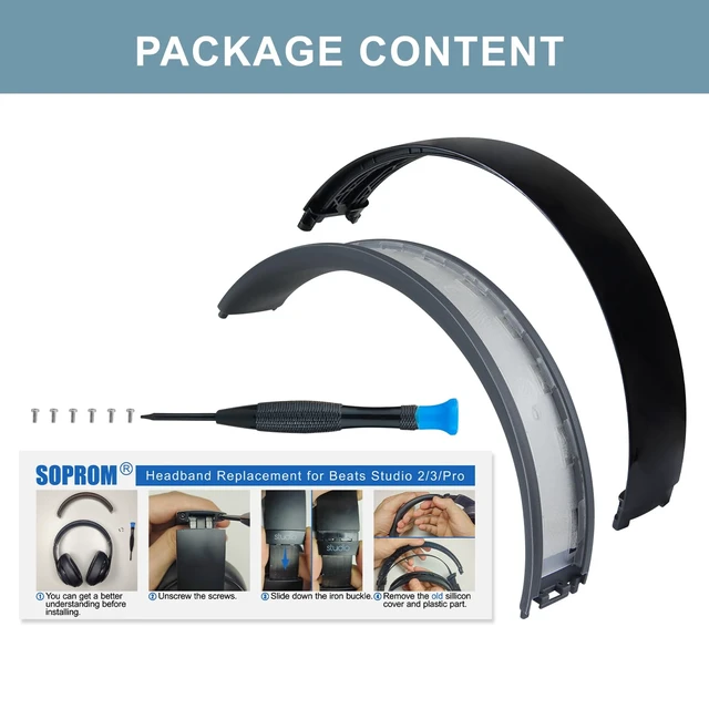 Alt view image 6 of 6 - Top & Bottom Rubber Headband Kit for Beats Studio 3 & Studio 2 Wired & Wireless Headphones, Durable Silicone & Plastic Repair Kit for Replacement Headstrap Pads (Studio2-Bright Black)