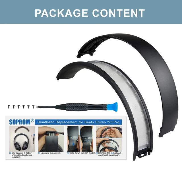 Alt view image 6 of 6 - Top & Bottom Rubber Headband Kit for Beats Studio 3 & Studio 2 Wired & Wireless Headphones, Durable Silicone & Plastic Repair Kit for Replacement Headstrap Pads (Studio3-Matte Black)