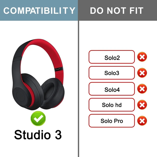 Alt view image 2 of 6 - Top & Bottom Rubber Headband Kit for Beats Studio 3 & Studio 2 Wired & Wireless Headphones, Durable Silicone & Plastic Repair Kit for Replacement Headstrap Pads (Studio3-Black Red)